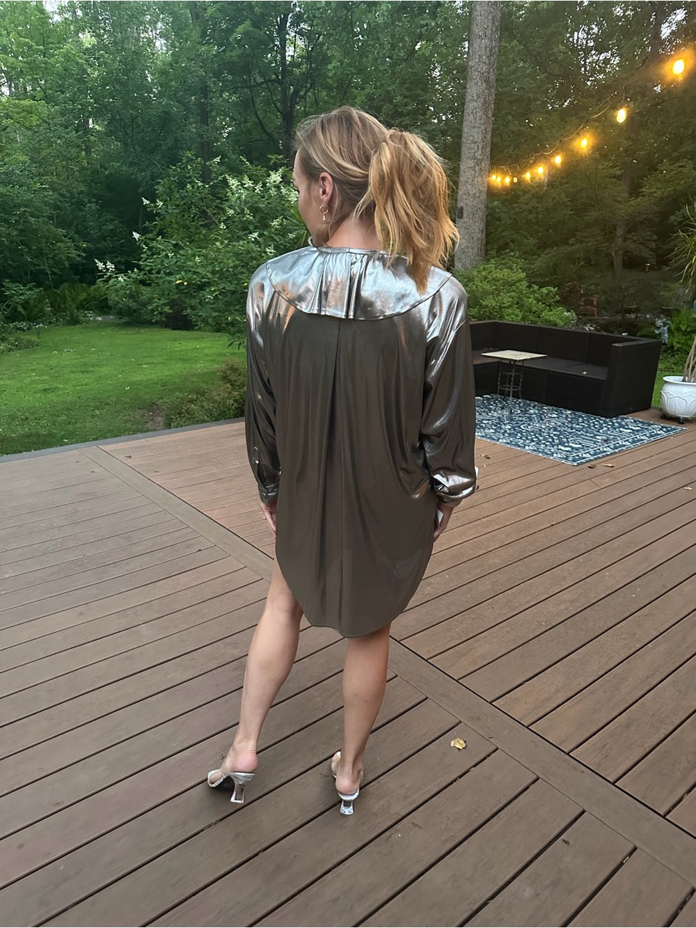 Metallic Silver Ruffle Front Mini Dress - Picture 4 of 7